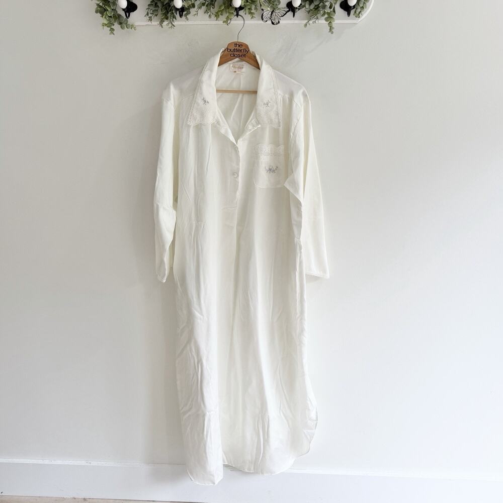Vintage Barbizon Ivory Romaric Satin Nightgown Cottage core Whimsy Large 16-4699